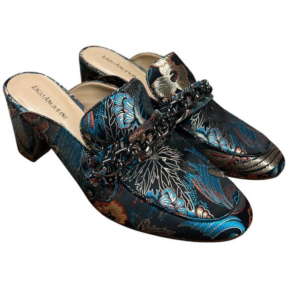 Enzo Angiolini Shoes - ENZO ANGIOLINI Gilian Women's 9.5 Brocade Floral Mules Black Print Fabric